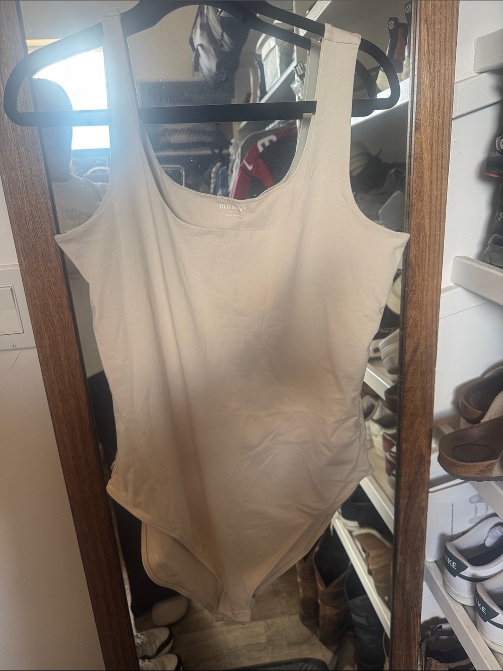 Old Navy Women's Neutral Tan Double Layer Scoop Neck Tank Bodysuit